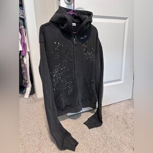 Aelfric Eden rare black bejeweled Zip-Up Hoodie with Starry Design medium